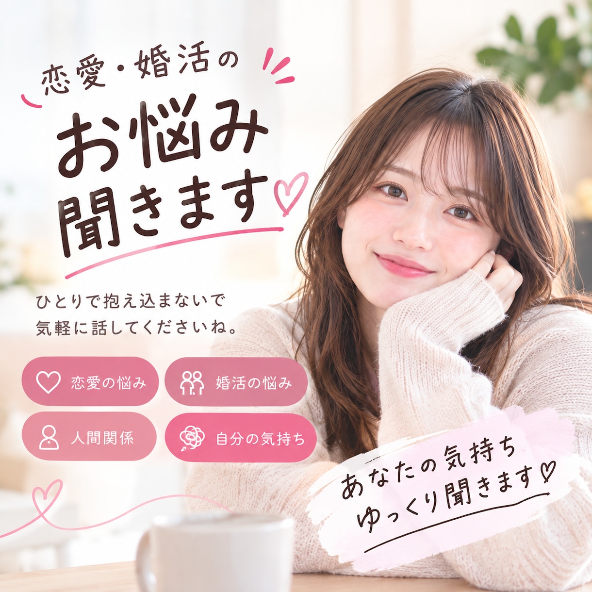 現役仲人が恋愛で悩んでいる方の相談に乗ります ただ話を聞いて欲しいだけでもOK！気軽にお話ししましょう！ イメージ1