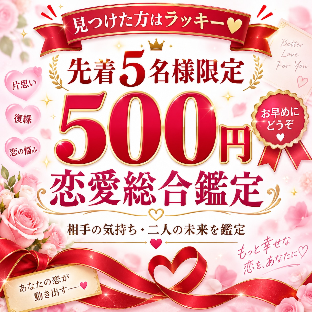 先着5名500円｜相手の気持ちと未来を占います 心の奥の本音から今後のアドバイスまで丁寧に鑑定 イメージ2