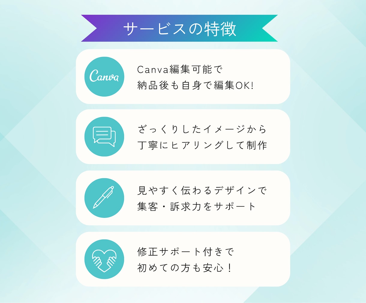 ご自身でCanva編集OK！フライヤーを制作します 丁寧なヒアリングと、伝わるデザインをお作りします。 イメージ2