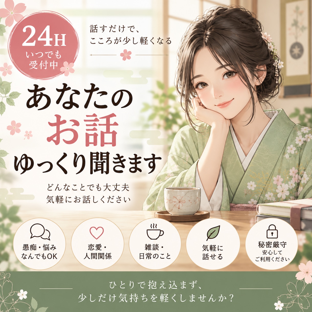 あなたのお話しっかり聞きます 誰にも言えない気持ちも、気軽にお話しください イメージ1