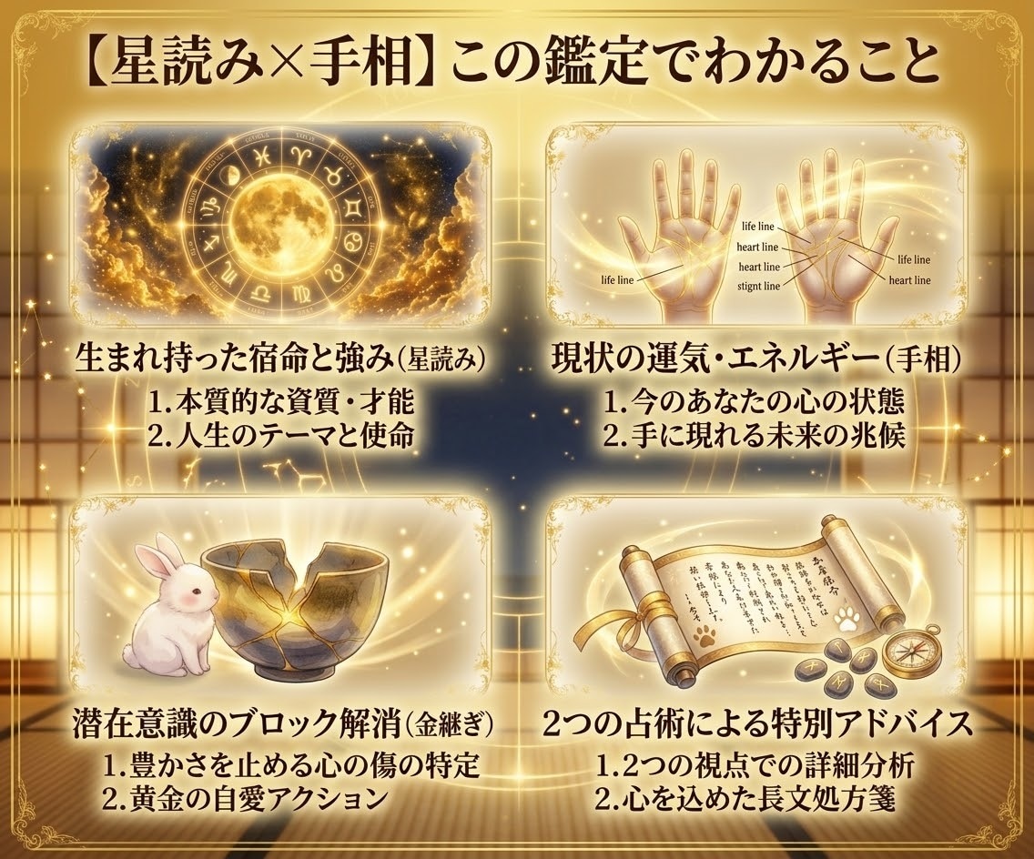 星読みと手相で潜在意識を変える黄金鑑定します 手相とホロスコープで運命を読み解き傷を黄金の魅力に変える イメージ2