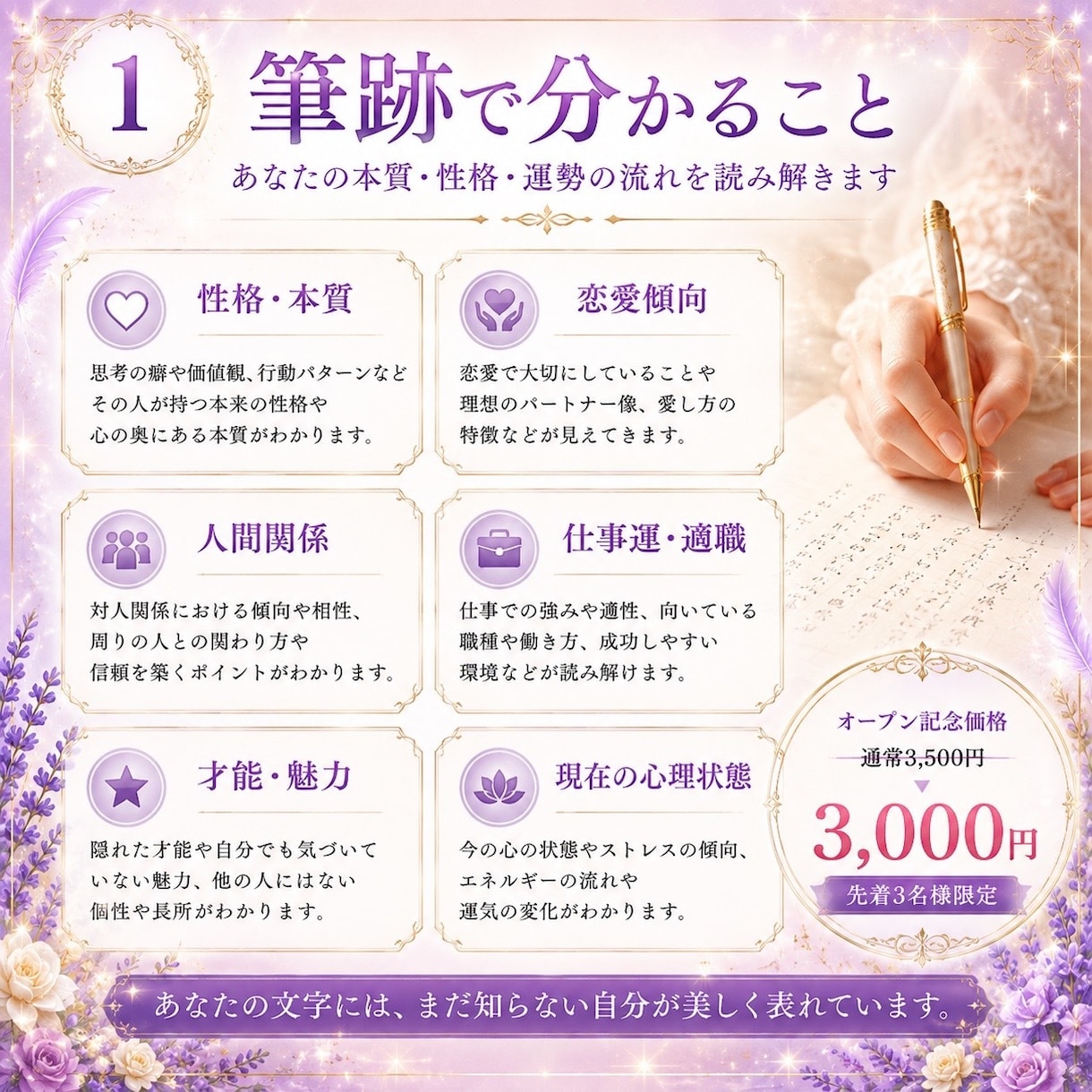 筆跡鑑定（文字鑑定）ます あなたの文字から性格・才能・恋愛傾向を鑑定します イメージ2