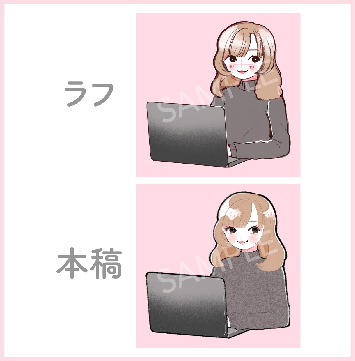 商用◎似顔絵◎オシャレで可愛いアイコン描きます 修正何度でも＆背景3種＆小物2つ無料！記念日やプレゼントにも イメージ3