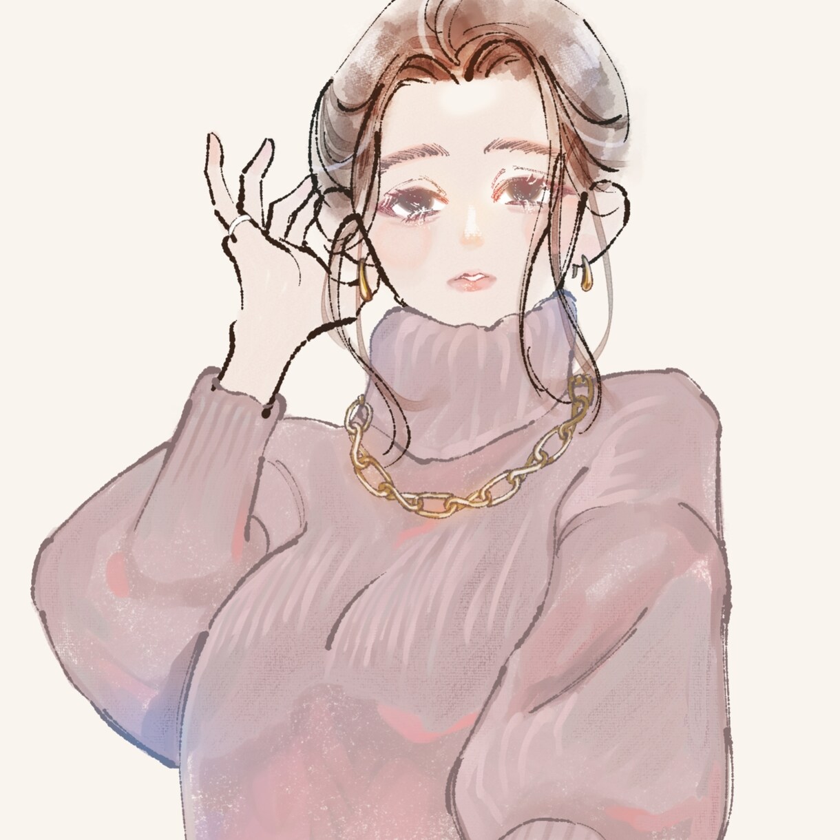 ふんわりおしゃれな女性SNSアイコンを描きます 女性の表情、仕草、ファッション、髪型にこだわったイラスト制作 イメージ3