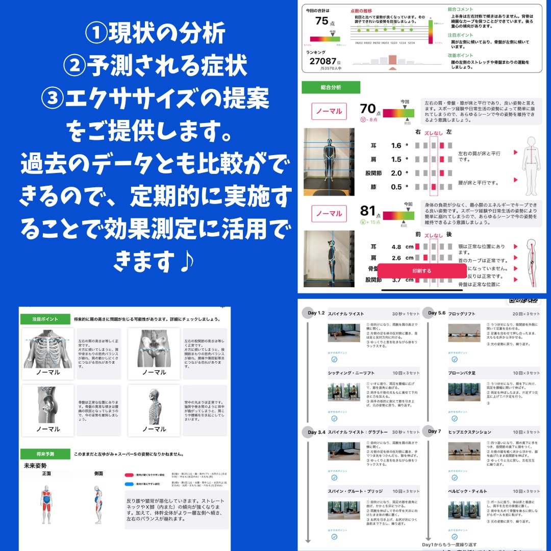 最新のAI姿勢解析でボディーメイクをサポートします 自分の身体を客観的に知ることで理想的な身体作りが可能に♪ イメージ2