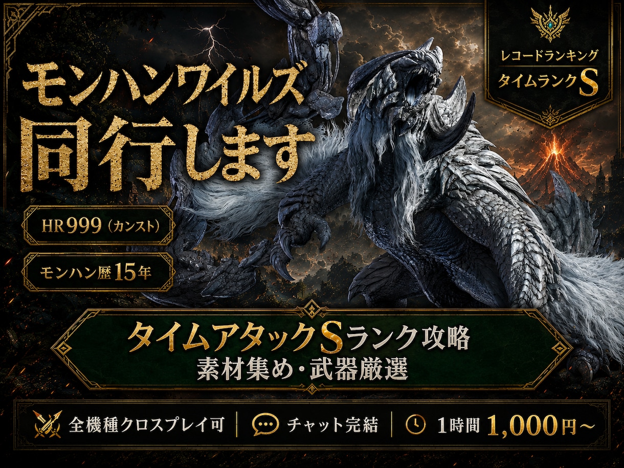 モンハンワイルズ｜Sランク挑戦＆素材集め同行します レコランS勢が同行｜タイムアタックも効率周回もお任せ イメージ1