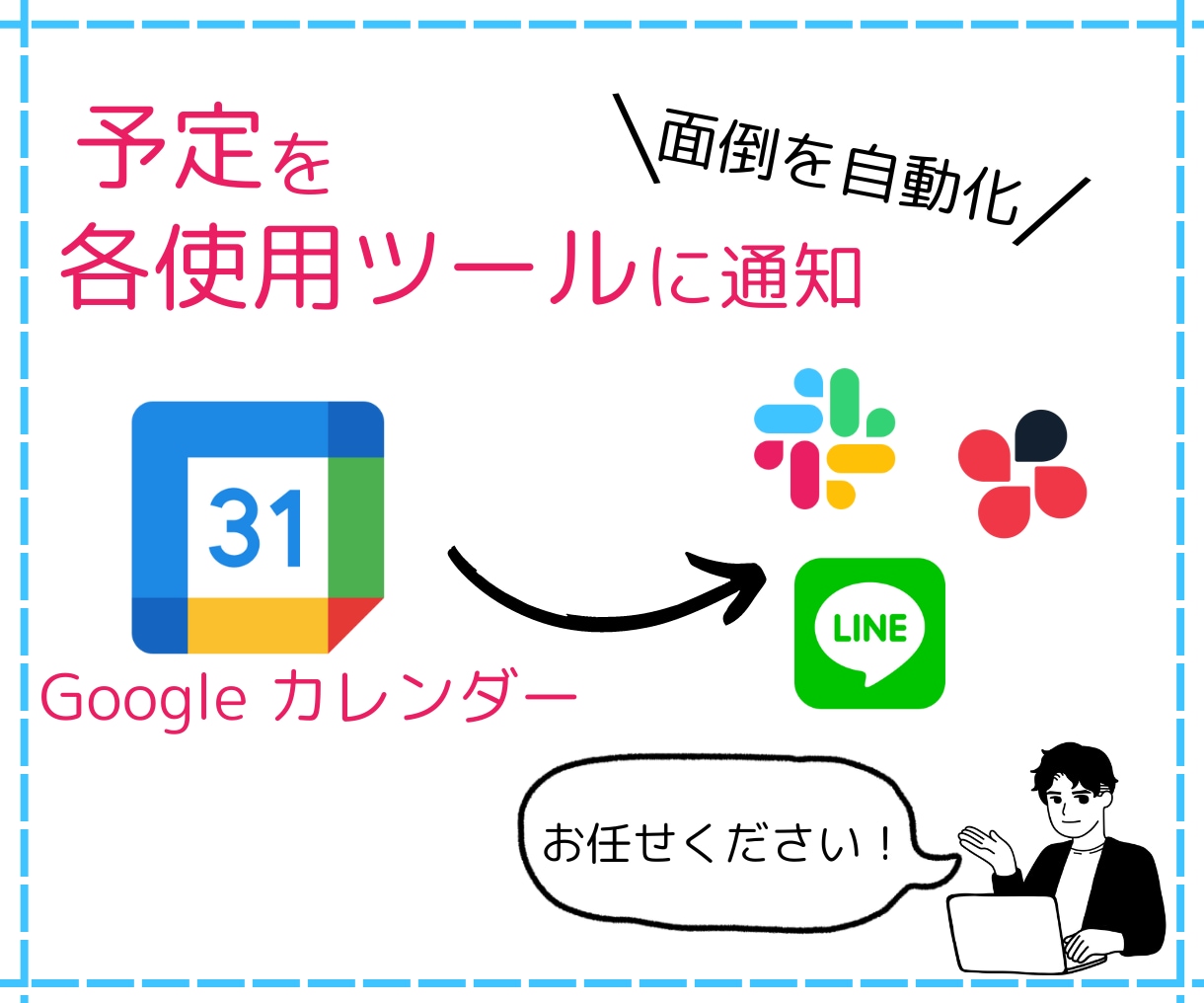 RPAでGoogleカレンダーとツールを連携します 毎日の予定をご利用のツールに通知。まずはご相談ください! イメージ1