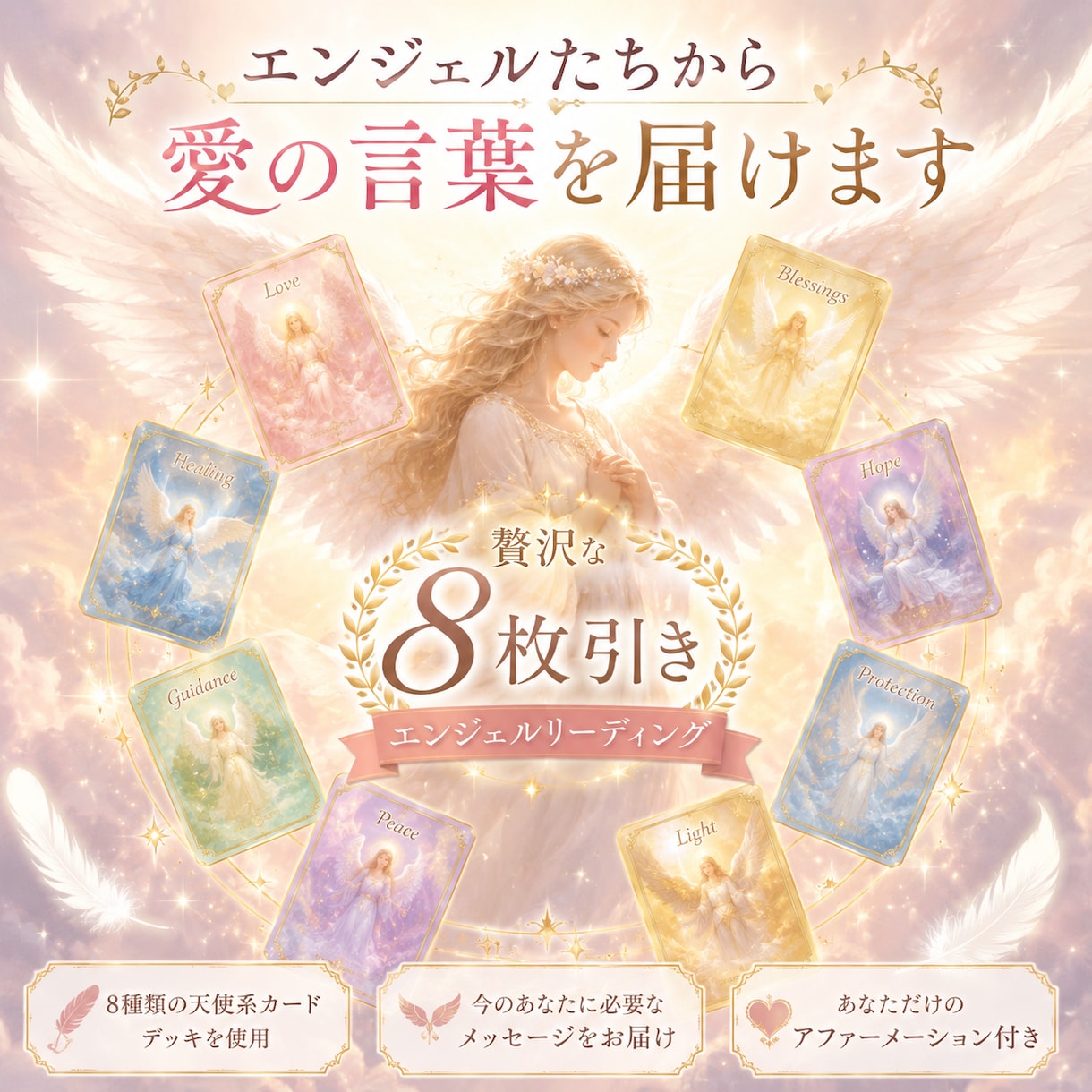 エンジェルたちから愛の言葉をお届けします 8種類の天使系カードデッキを使用した、贅沢なリーディング イメージ1
