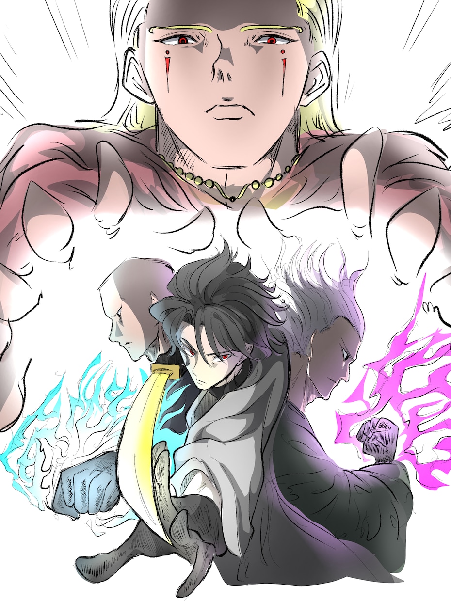 アイコンや動画やサムネに！格好いい一枚絵描きます 光と影のメリハリ！炎を纏うような迫力の一枚絵を描きます！ イメージ5