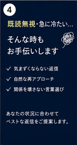 マチアプ・LINEの返信、一緒に考えます 「なんて返せばいいかわからない」を自然に解決します イメージ4