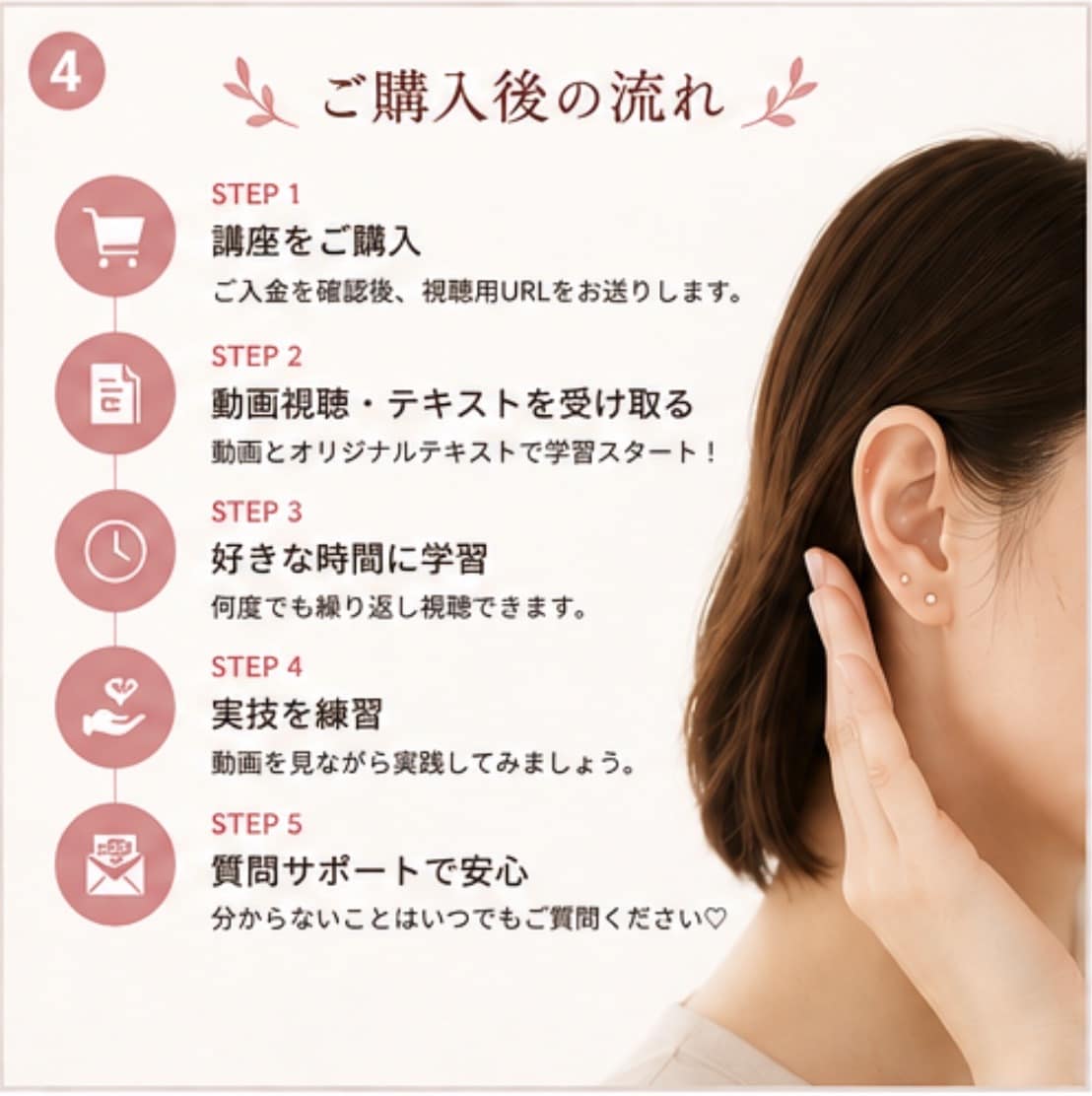 耳つぼセラピーの技術を動画で学べます 耳つぼの基礎から実践まで楽しく学べます♪ イメージ4