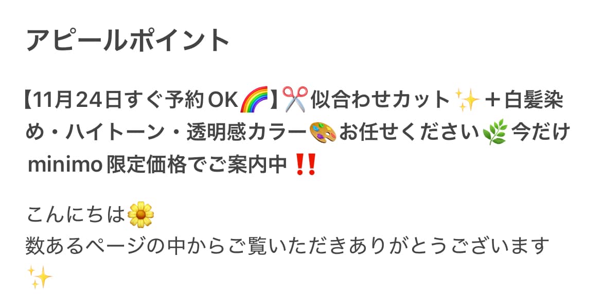 ミニモ掲載文・プロフィール文章を丁寧に作成します 美容師さん向けに分かりやすく文章作成 イメージ2