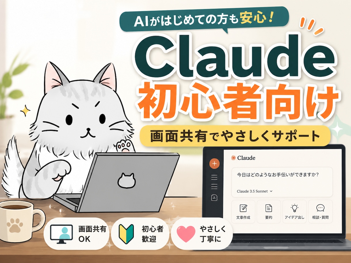 Claudeを初心者向けにサポートします 画面共有でやさしく伴走します。AI初心者の方歓迎です イメージ1