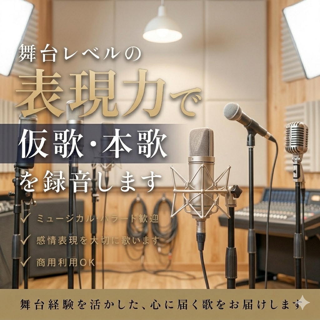 舞台レベルの表現力で仮歌・本歌を録音します “歌う”だけでなく、“演じる”ボーカルを提供します イメージ1