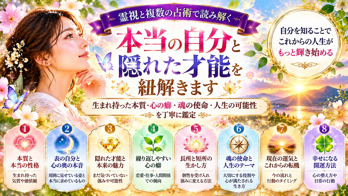 あなたの本質と隠れた才能を視ます 恋愛・仕事・家庭・人間関係から運命と未来の可能性を読み解く イメージ1