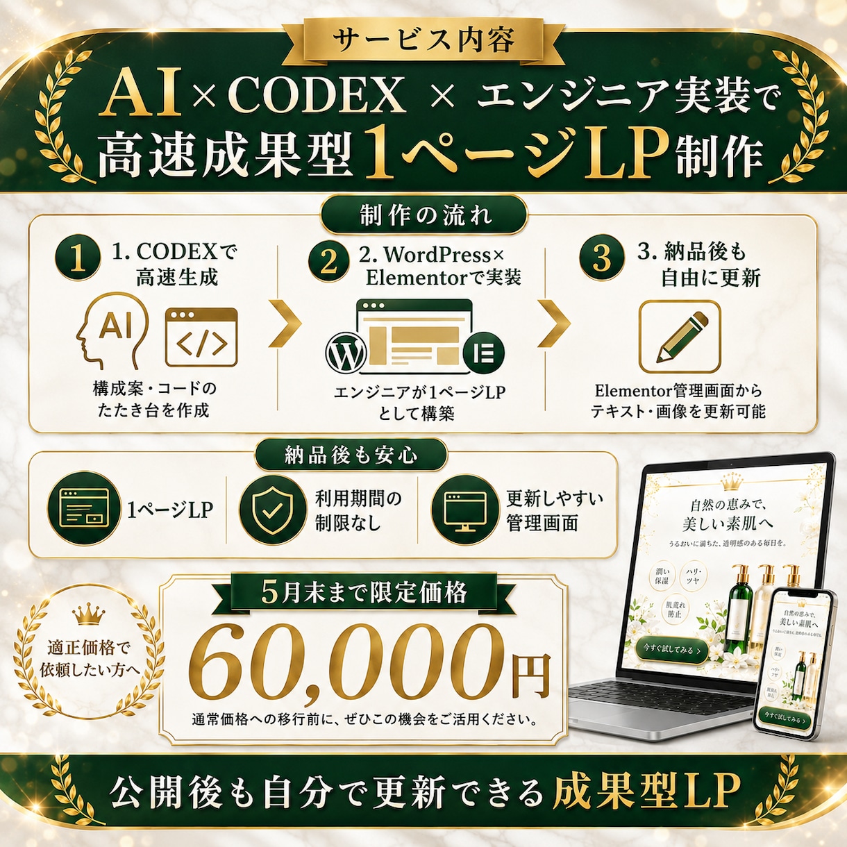 AI×CODEXで高速成果型1ページLP作成します AI×CODEX｜成果型1ページLPをスピード制作します イメージ3