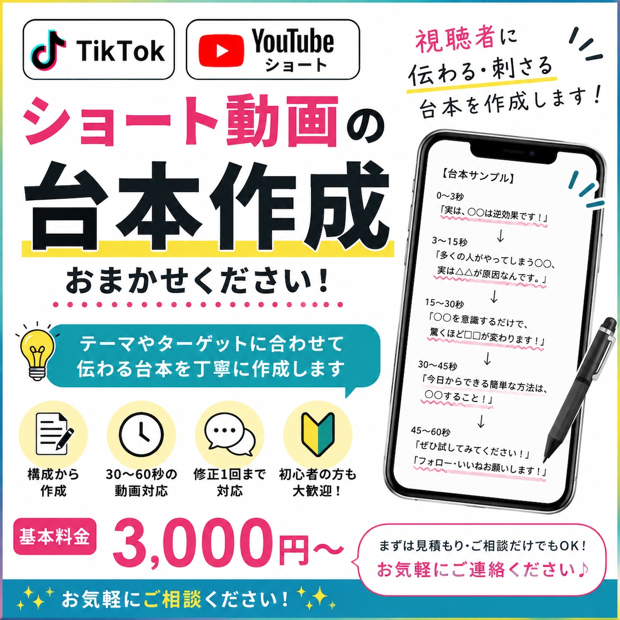 TikTok、YouTubeショート台本作成します TikTok・YouTubeショートの台本を作成します イメージ1
