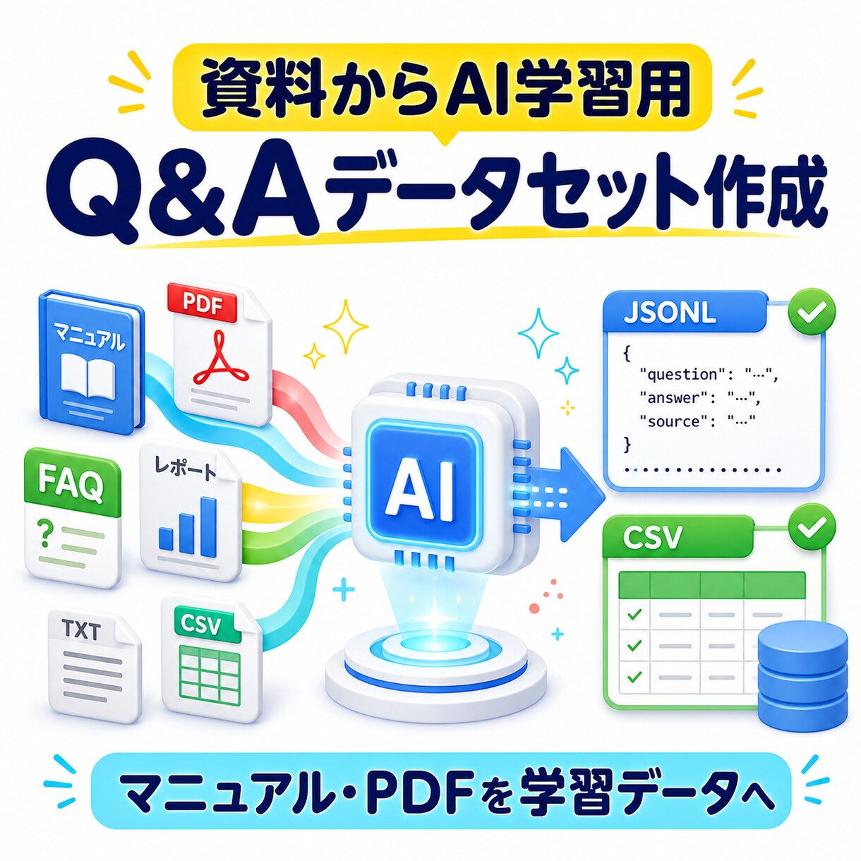 資料からAI学習用&Aデータセットを自動作成します マニュアル・PDFをファインチューニング用データに変換 イメージ1