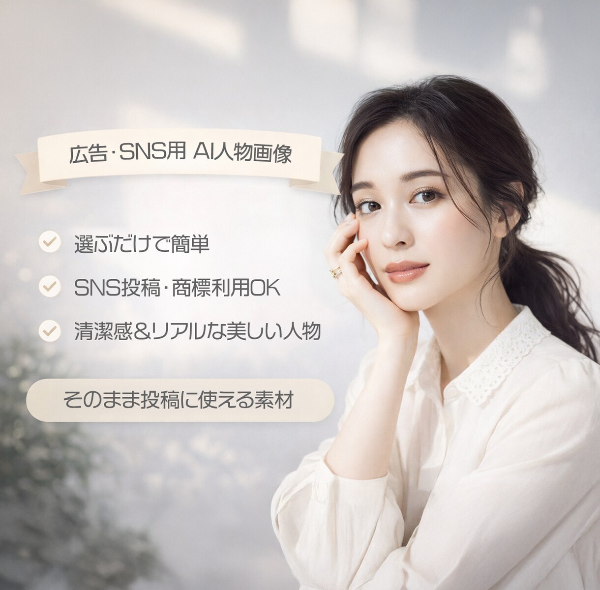 商用利用OK広告SNS向けAI人物画像を制作します セミオーダーで選ぶだけ商用OKのAI人物画像素材 イメージ1