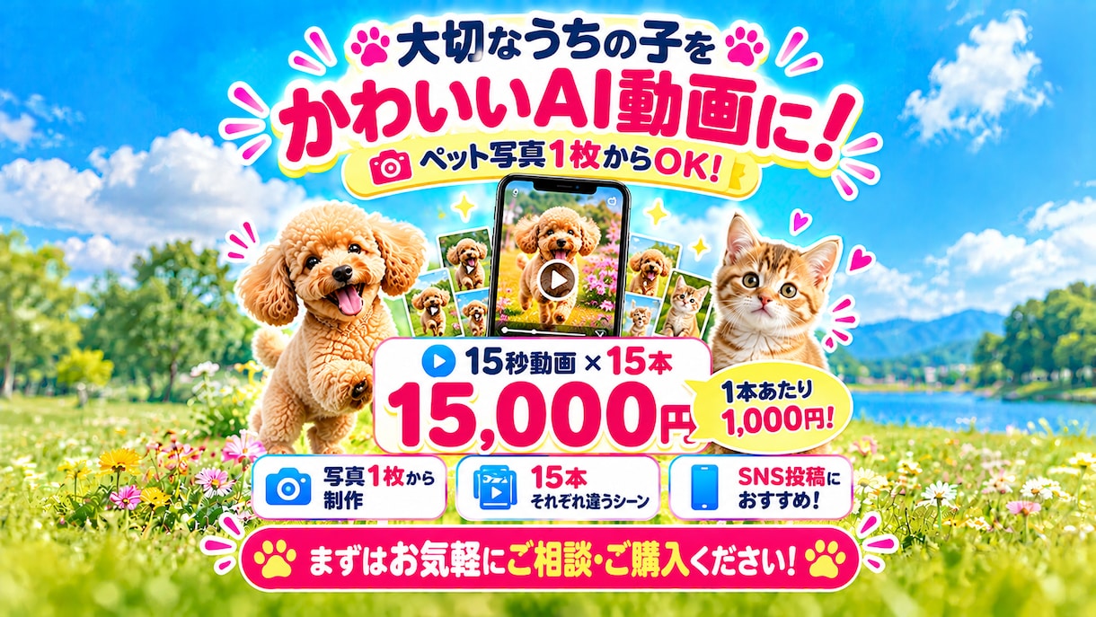 ペット写真1枚からAIリール動画15本作ります 写真1枚でOK！愛犬・愛猫がSNS動画の主役に イメージ10