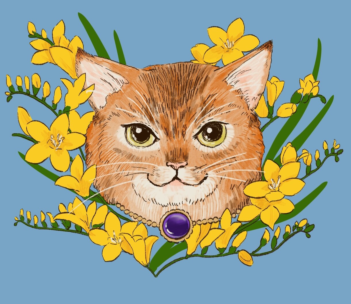 猫ちゃんと誕生花のリアル系イラスト描きます プレゼントやSNSのアイコンにどうぞ。 イメージ4