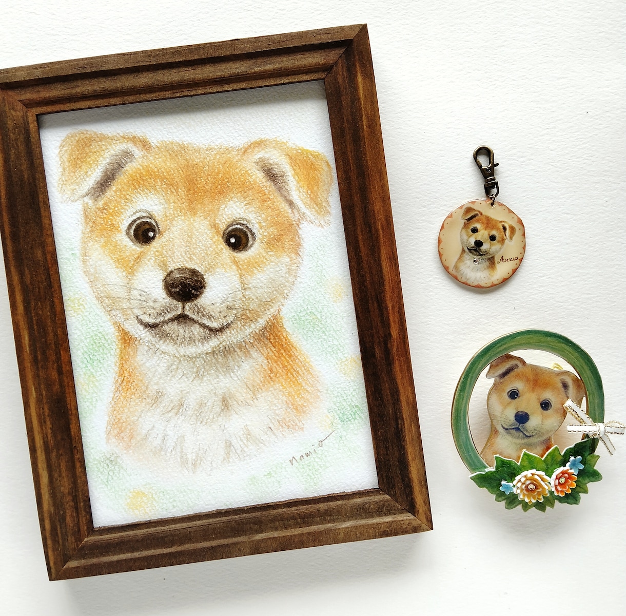 うちの子似顔絵とブローチ／キーホルダー作ります 写真には残らない、そのコらしさを原画とブローチに イメージ1