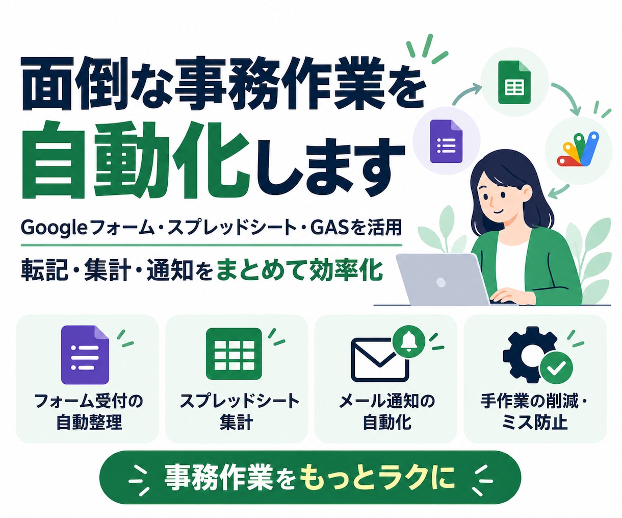 GASで面倒な事務作業を自動化します スプレッドシートの転記・集計・通知を効率化 イメージ1
