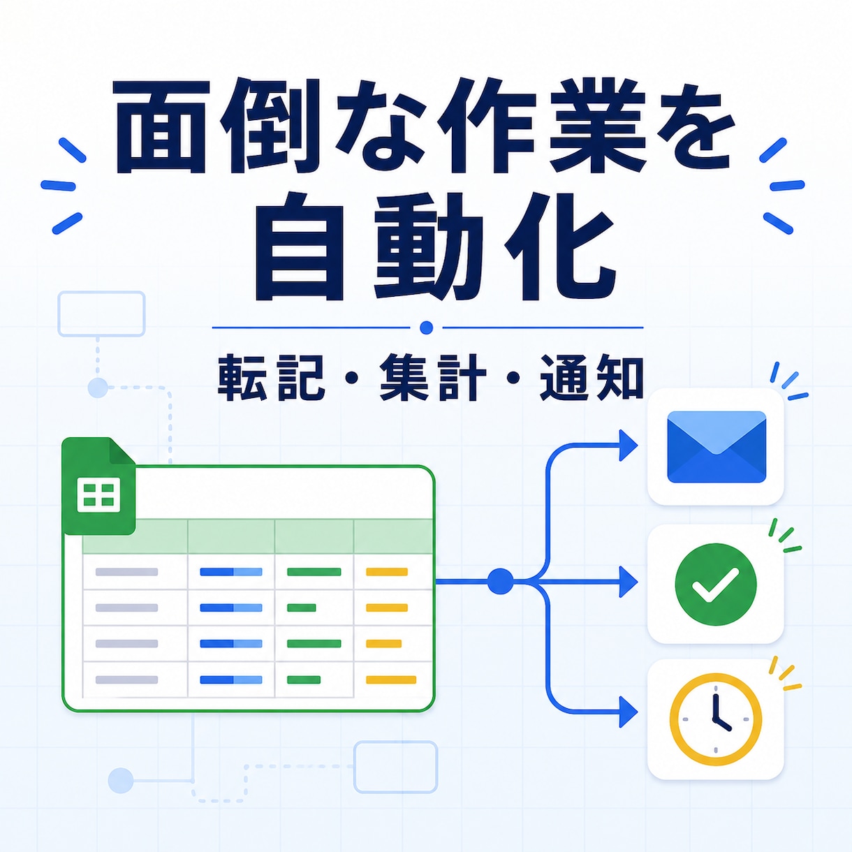 スプレッドシートの面倒な作業を自動化します 転記・集計・通知を安全に仕組み化します イメージ1