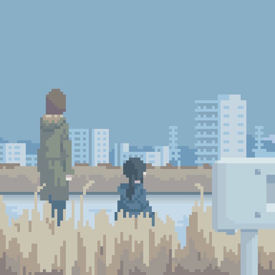 空気感のある背景のドット絵を描きます 風景とキャラを描いたドット絵　ゲームやMV、挿画や表紙などに イメージ3