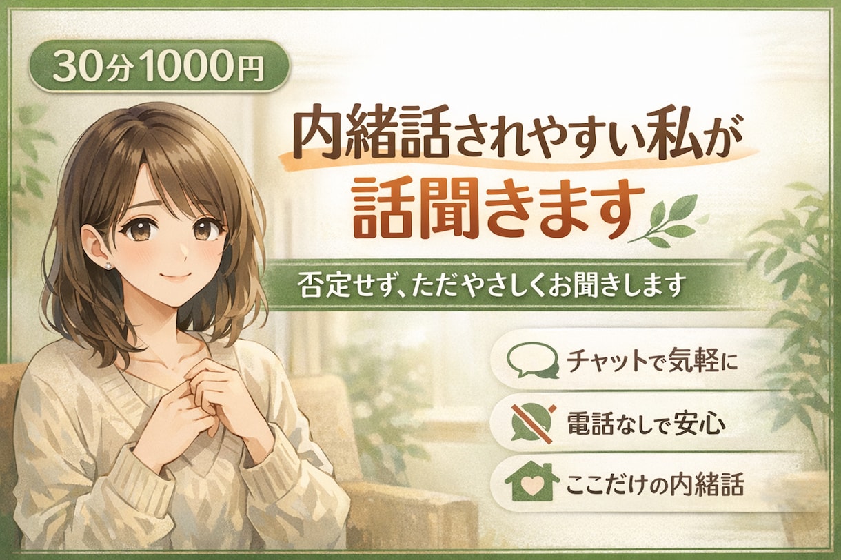 内緒話されやすい私が話聞きまます 否定せず、ただやさしくお聞きします イメージ1
