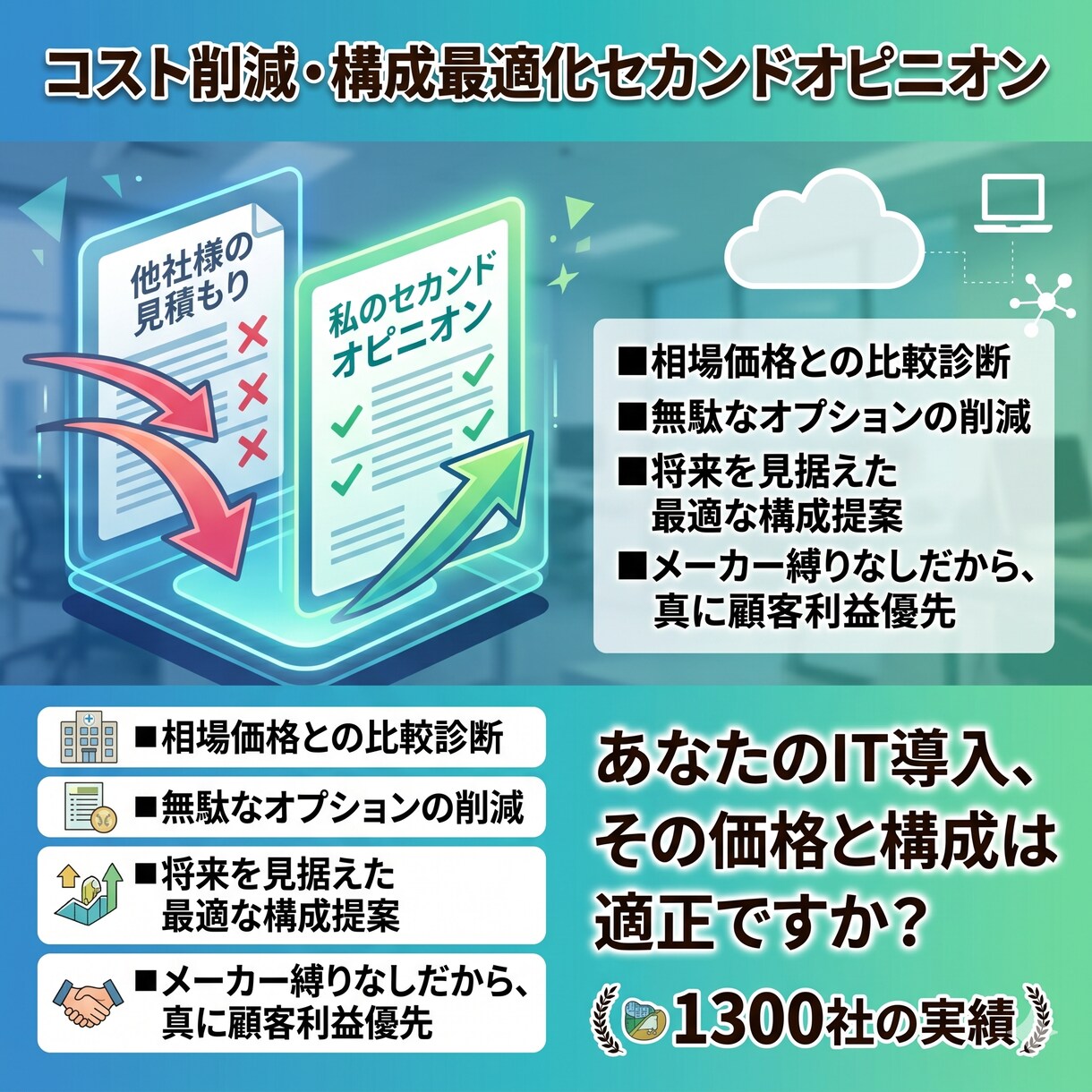 1300社実績／情シスセカンドオピニオンとなります AI導入からDX化までトータル相談 イメージ1