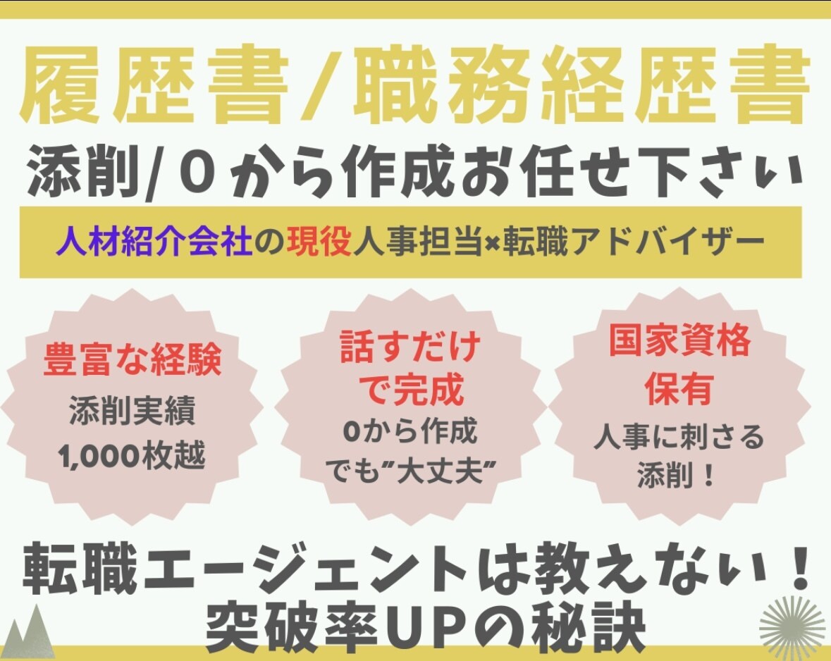 選考通過率UP！職務経歴書を人事のプ口が作成します 話すだけで完成！人事のプロが通過率の上がる職務経歴書を作成 イメージ1