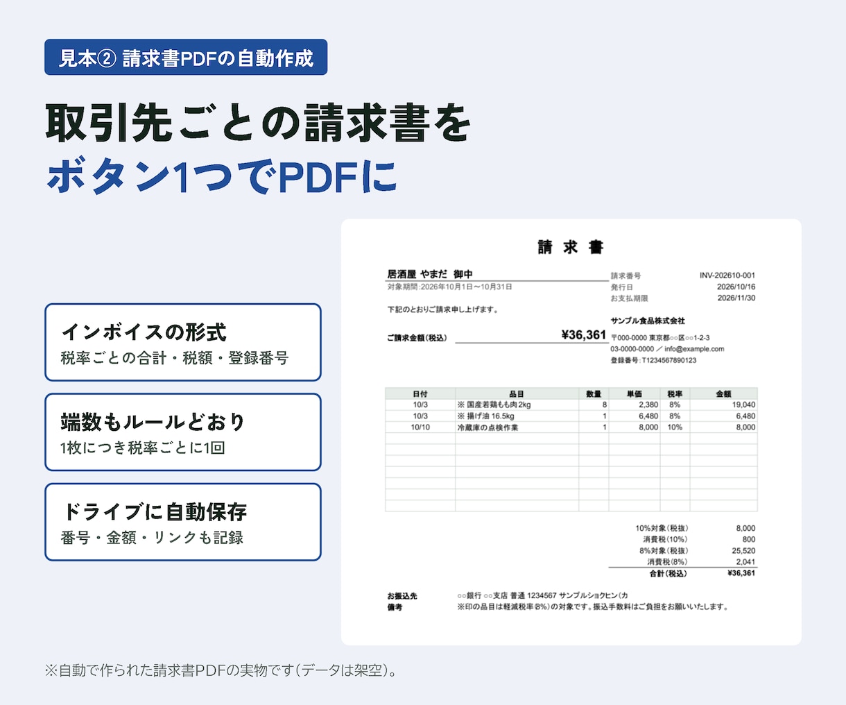 請求書PDF作成をGASで自動化します インボイス対応｜月末の請求書づくりをボタン1つで イメージ3