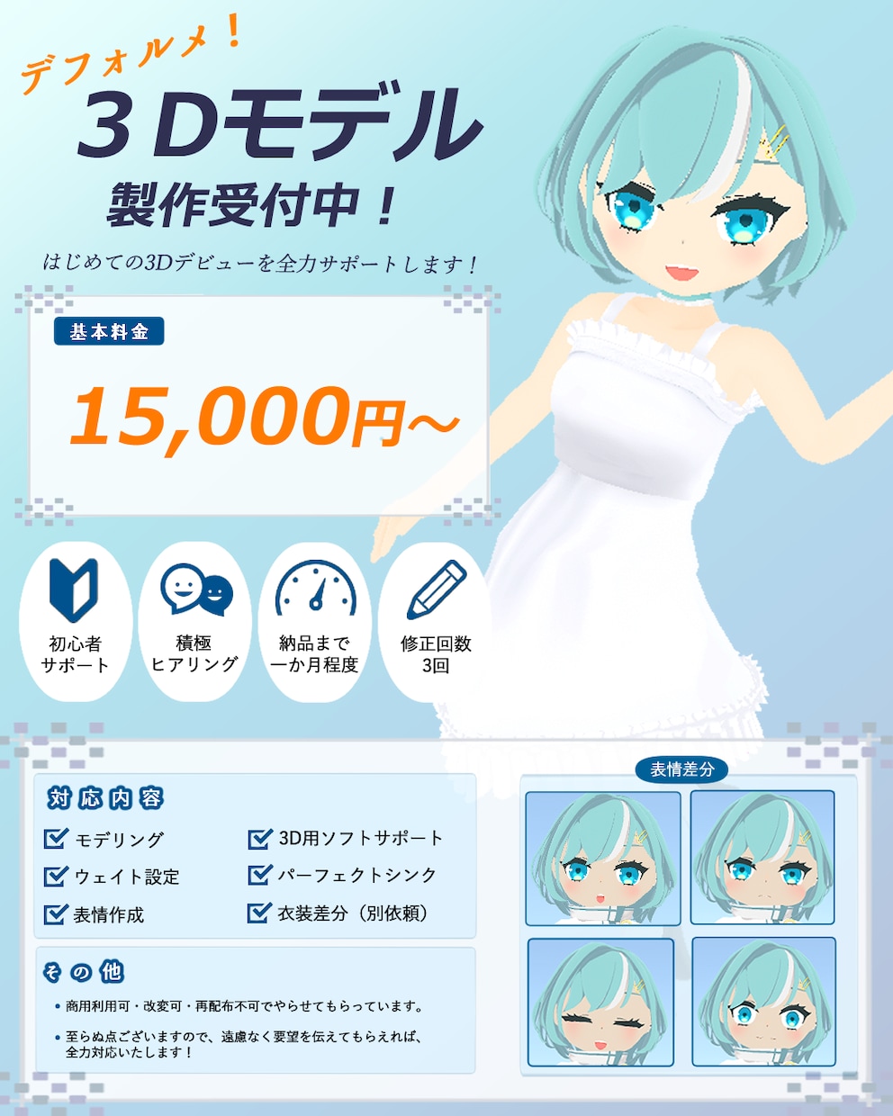 デフォルメVRMモデルを製作します 初3Dの方に親身に！素体使用することでお手軽製作します。 イメージ1