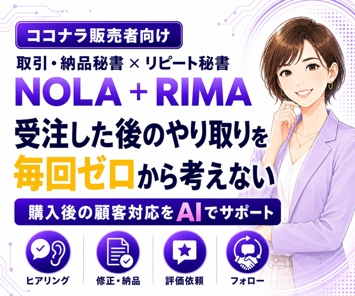 ココナラ受注後の顧客対応をAIで時短します 受注した後のやり取りを、毎回ゼロから考えない。 イメージ1