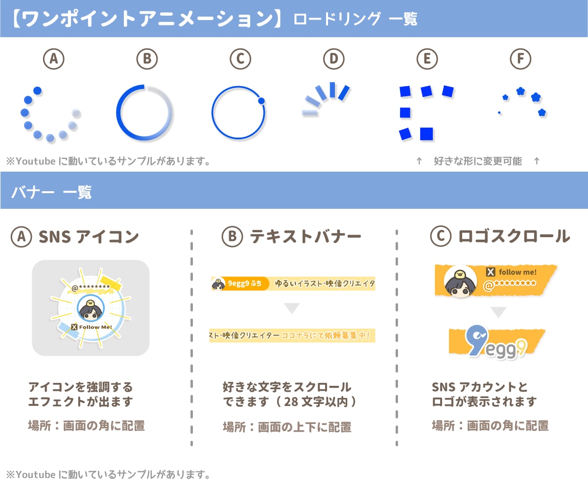 ゆるい【ワンポイント】アニメーション描きます 「20種類から選べる！」配信画面・ブログなどの飾りに！ イメージ8