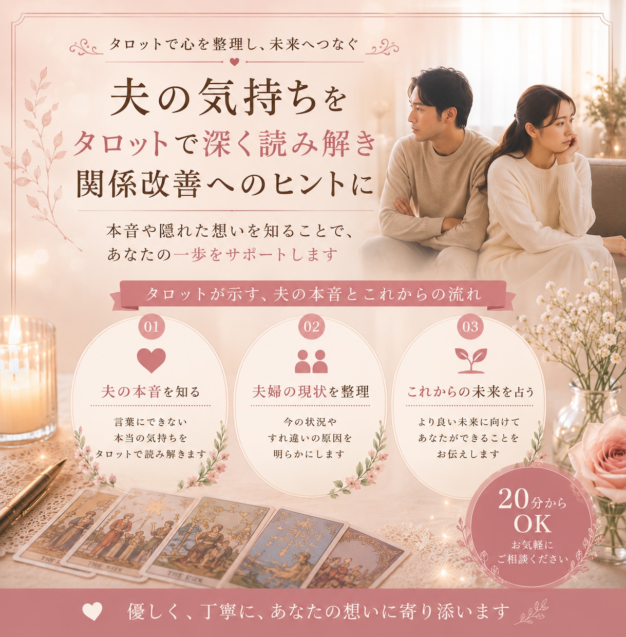 夫婦関係のすれ違いに寄り添い未来を読み解きます 夫の気持ち・夫婦の現状・これからを丁寧に読み解きます。 イメージ5