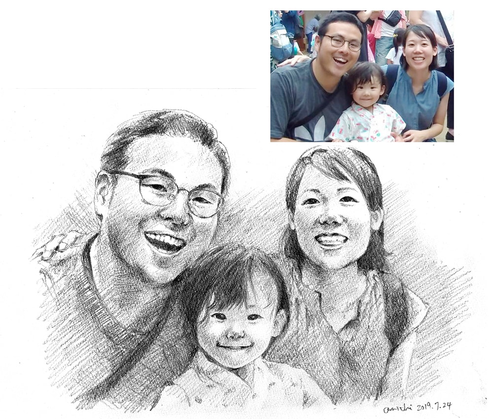 写真からデッサン風似顔絵(人物/ペット)を描きます リアルな鉛筆画・パステル着色・写真組み合わせ・原画郵送 イメージ2