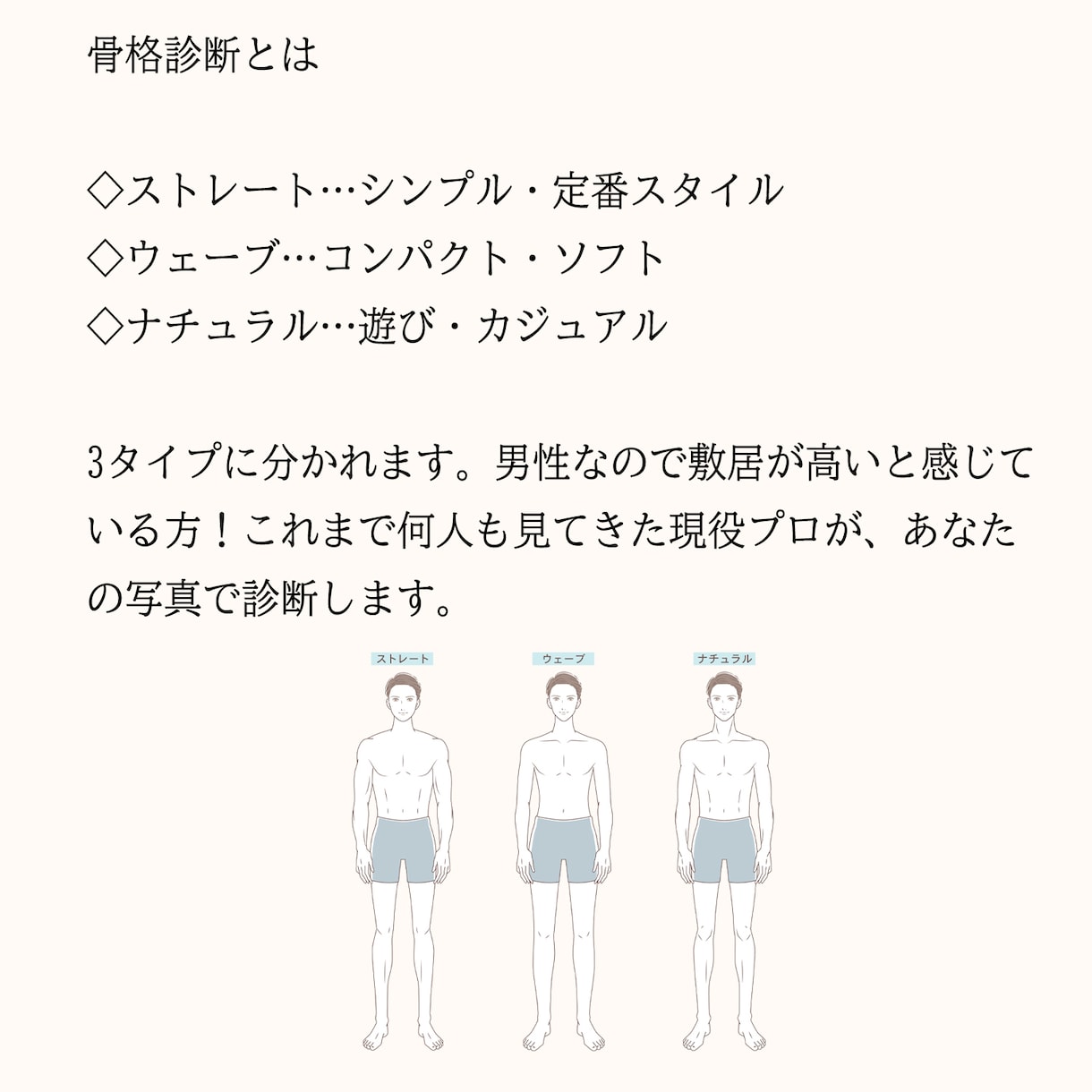 実績１万人◆現役プロが男性・メンズ骨格診断します 経験豊富◆雑誌やWEB記事に対応した王道の３タイプ骨格診断 イメージ3
