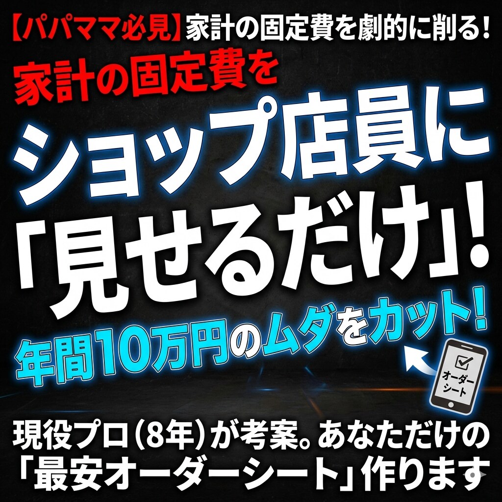 プロ考案！スマホ代最安オーダーシート作成します 通信営業8年が伝授。年間10万円の節約も！ イメージ1