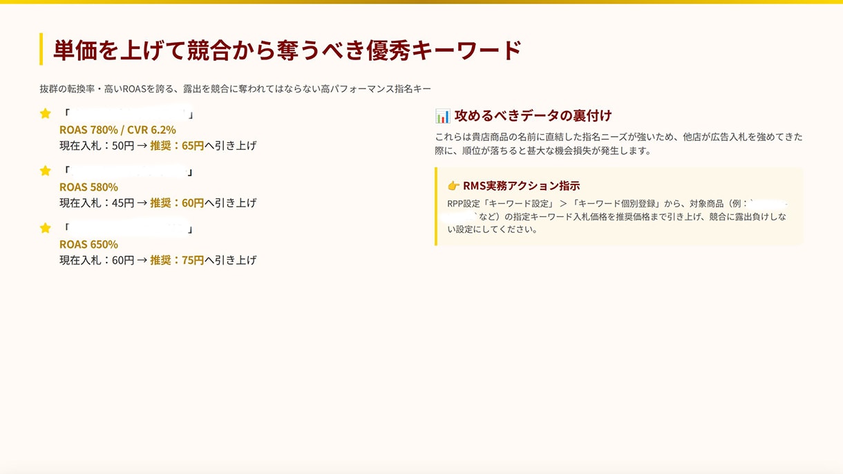 無駄な広告費を止める！楽天RPP広告の診断をします 「指示通りに入力するだけ」のRPP超具体的な指示書作成します イメージ9