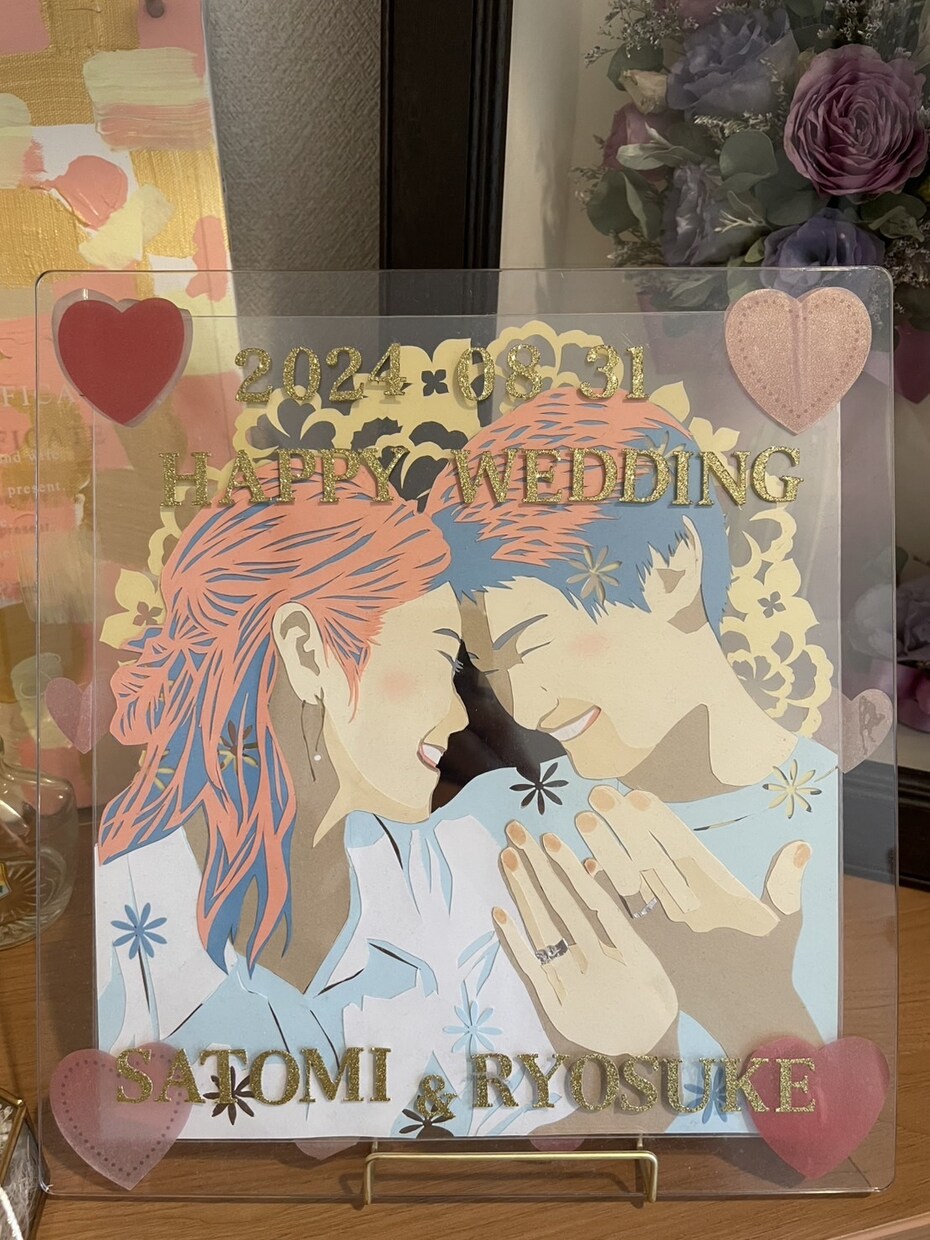 切り絵ウェルカムボードお作りします 結婚式に合わせた淡い色合いの、重ね張りの切り絵です イメージ1
