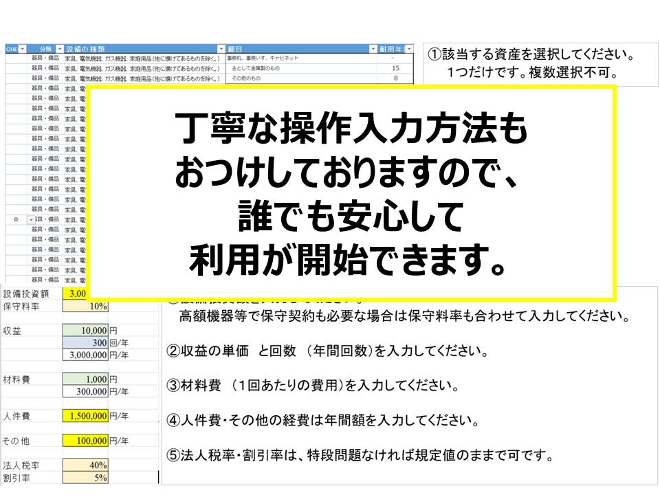投資判断のNPV・IRRをかんたんに可視化できます 投資判断の説明資料に、とても重宝致します。 イメージ6