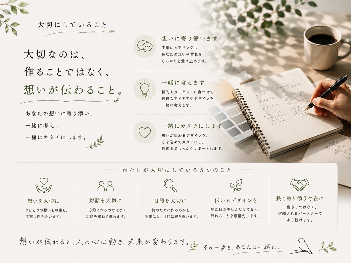 伝えたい想いを形にします 「こんなの作れたらいいな。」その想いから一緒に始めましょう。 イメージ7