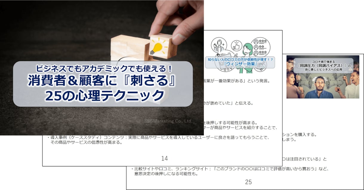 消費者に『刺さる』25の心理テクニックを販売します 副業を含めたビジネス、アカデミックなシーンでも活用できます！ イメージ5