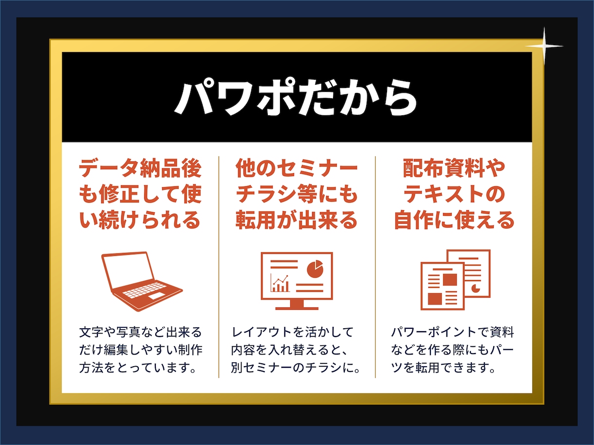 セミナー集客チラシをパワポでデザイン制作します プロが作ったあなただけのチラシひな型データが手に入ります イメージ2