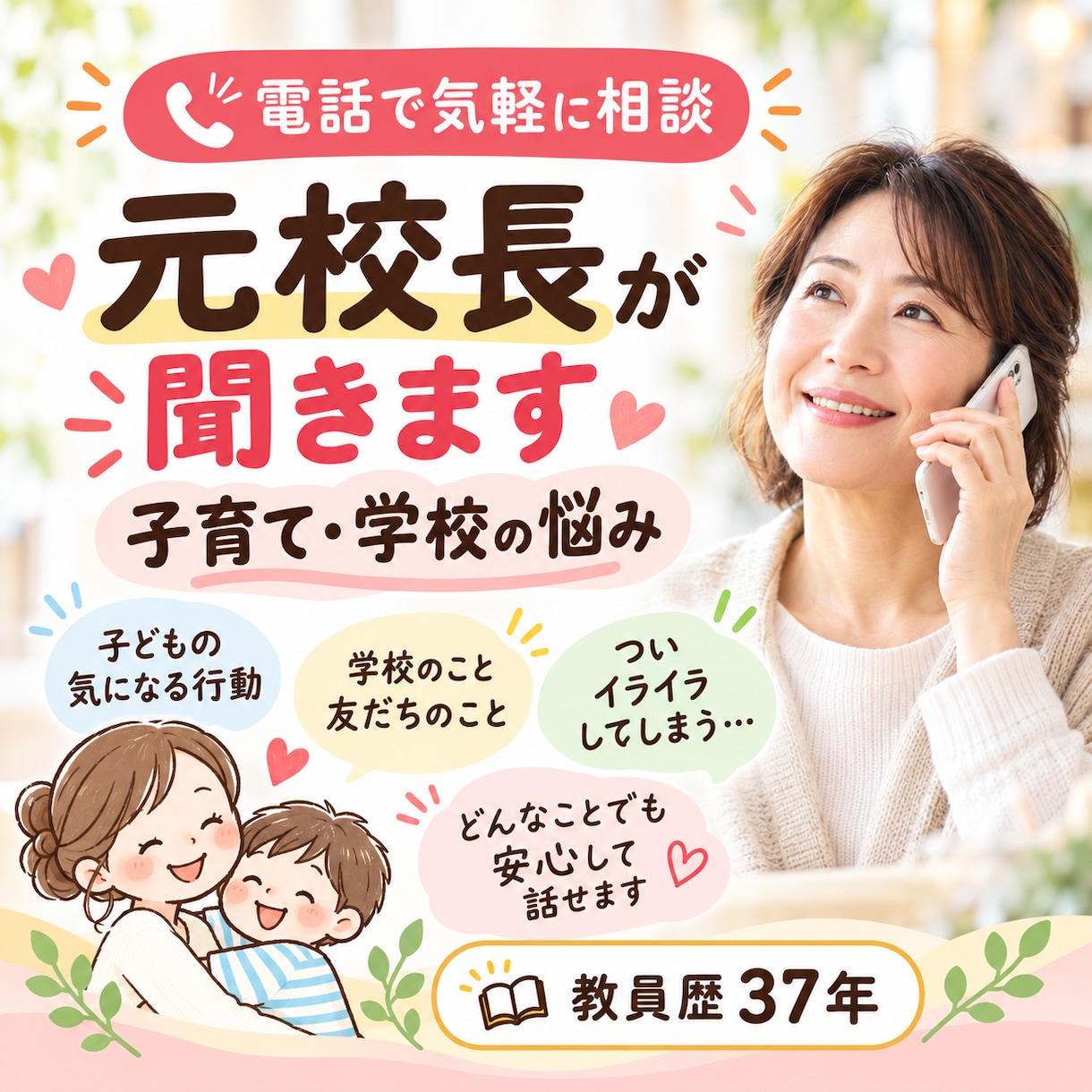 学校での問題行動や、子育て上の悩みに寄り添います 教員歴３７年の元小学校校長と話して、子育ての迷いを軽くします イメージ2