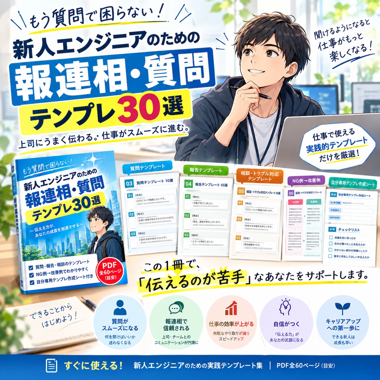 質問・報告・相談の悩みを解決します もう悩まない！新人エンジニアの質問・報連相テンプレ30選 イメージ1