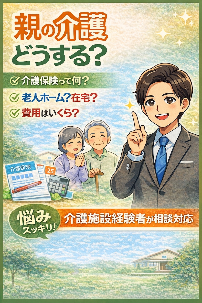 親の介護の不安に施設運営のプロが答えます 施設選び・在宅・介護保険。何から始めるかを一緒に整理します イメージ1
