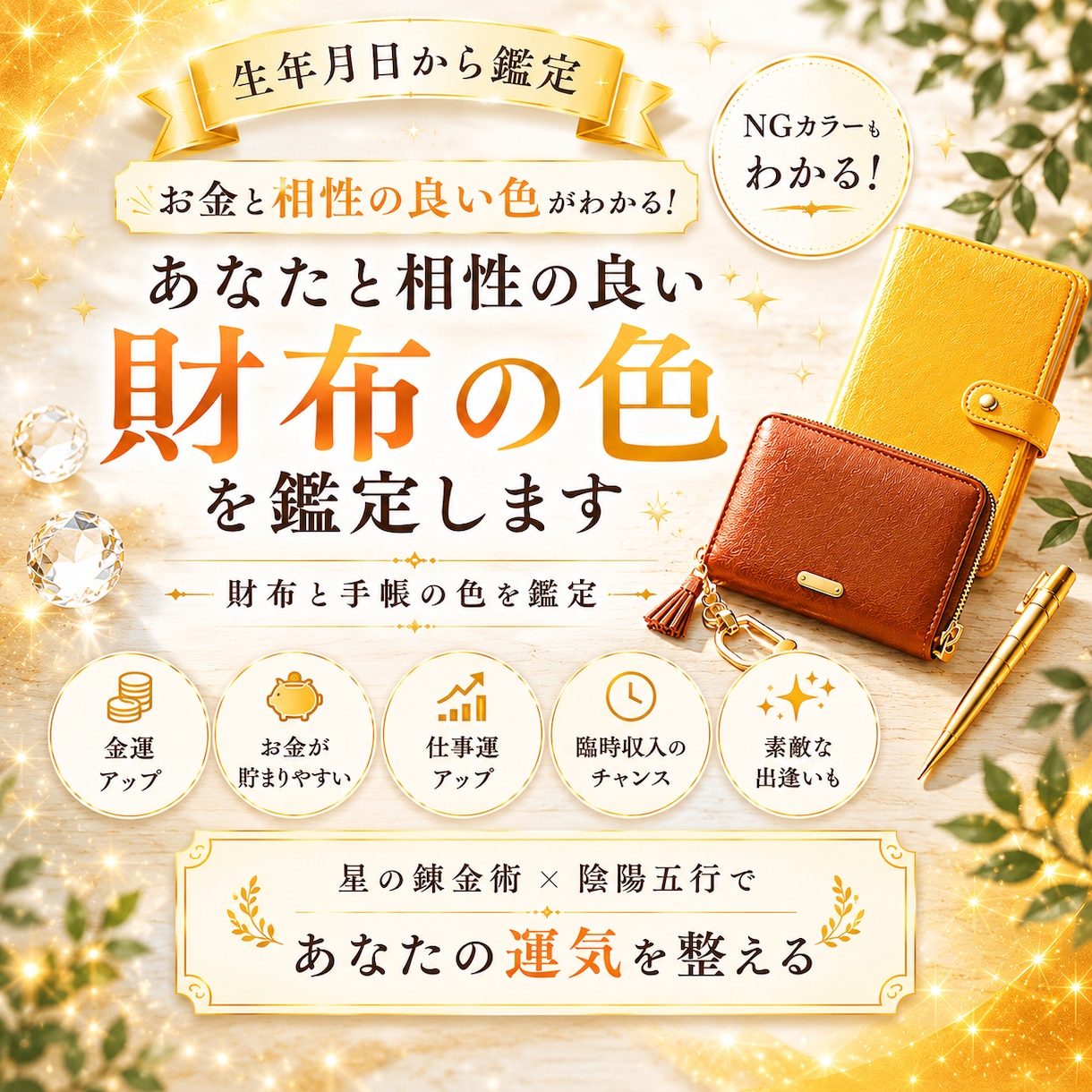 あなたと相性の良い財布の色・手帳の色を鑑定します お金と相性の良い財布の色⭐︎お金・仕事の悩みもオプションで！ イメージ1